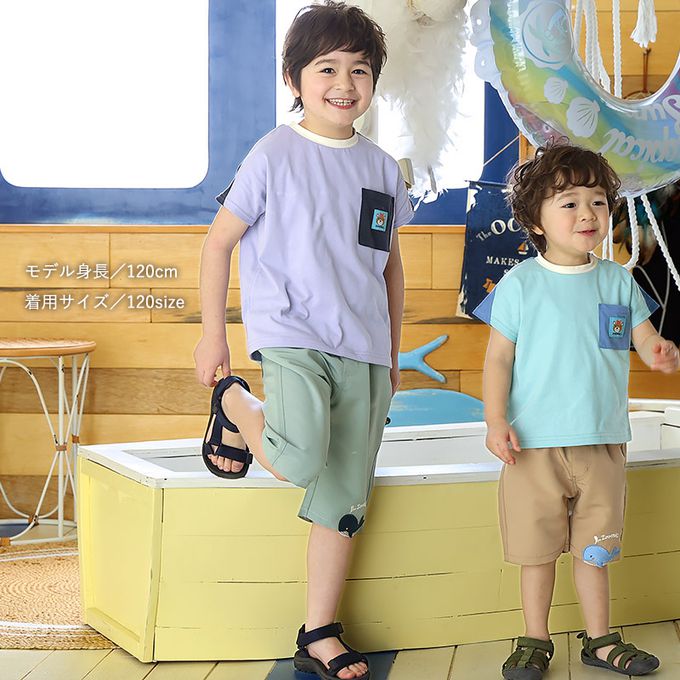 日本 ZOOLAND - 鯨魚悠遊清爽滑面材質短褲-丹寧口袋-薄荷綠