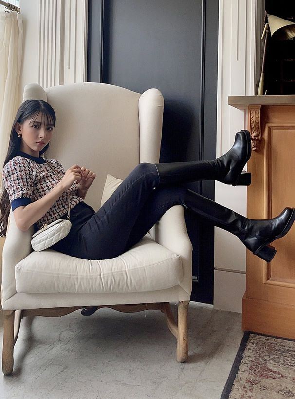 日本 GRL - 馬鞍形格紋金屬鏈小包/側背包-黑