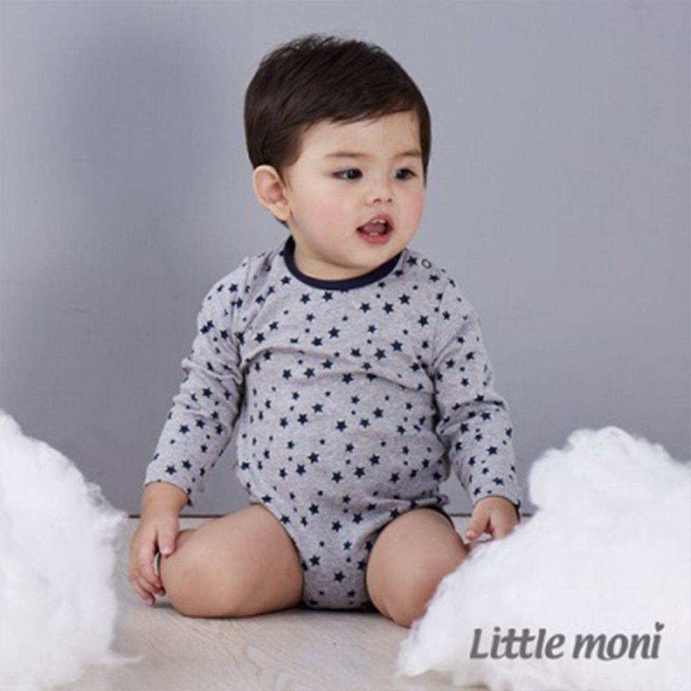 麗嬰房 Little moni - 純棉家居系列印花長袖包屁衣-灰白色