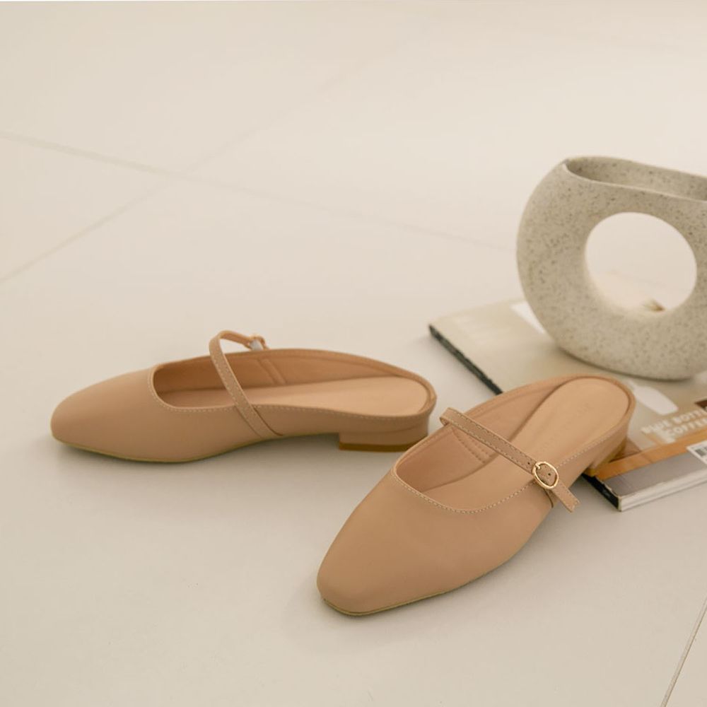 韓國 PINKELEPHANT - 氣質OL平底穆勒鞋(3cm)-杏