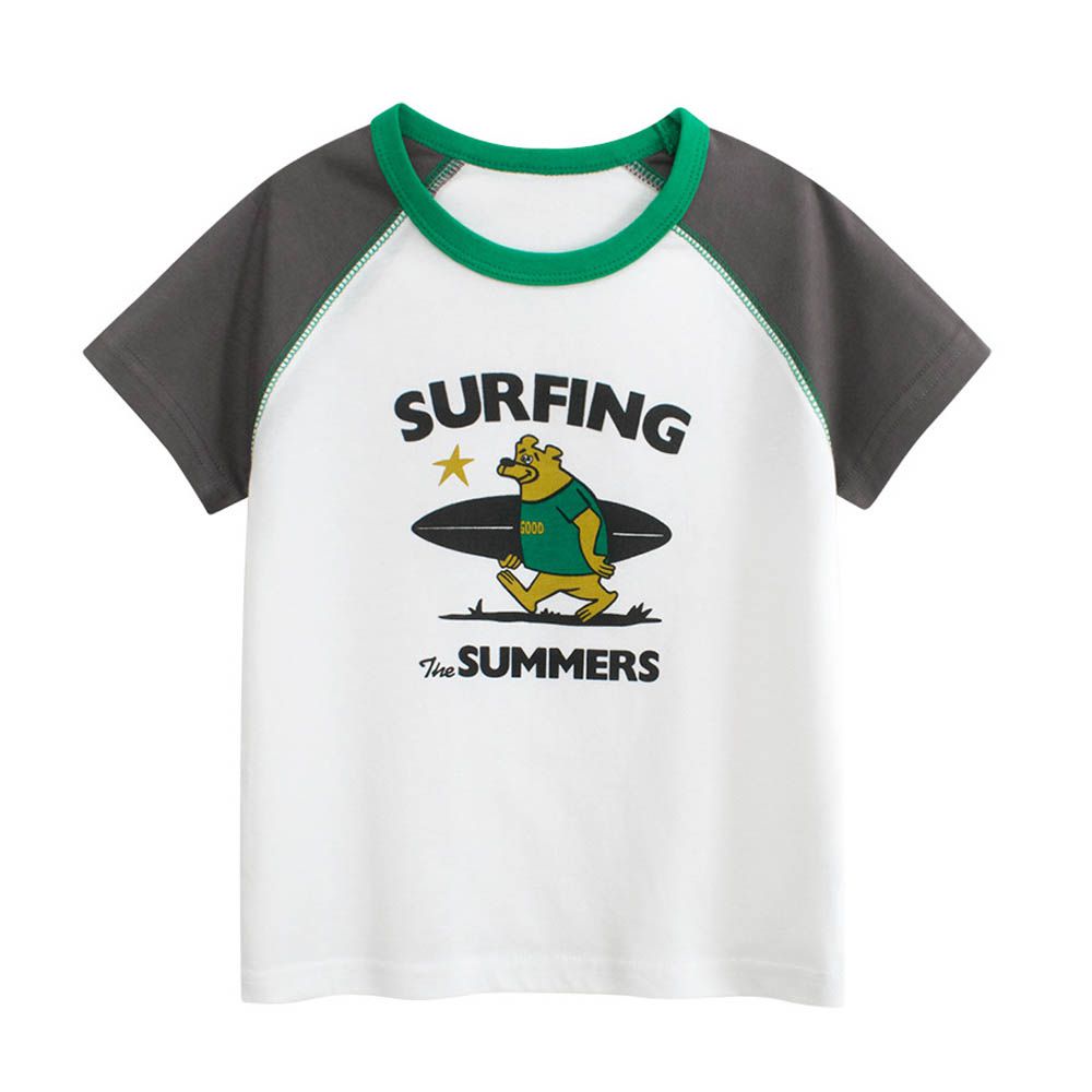 純棉短袖上衣-夏日衝浪-米白/深灰