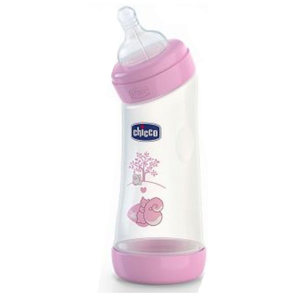 義大利 chicco - 舒適哺乳-甜美女孩矽膠PP奶瓶-彎式(0m+) (250ml)-小單孔