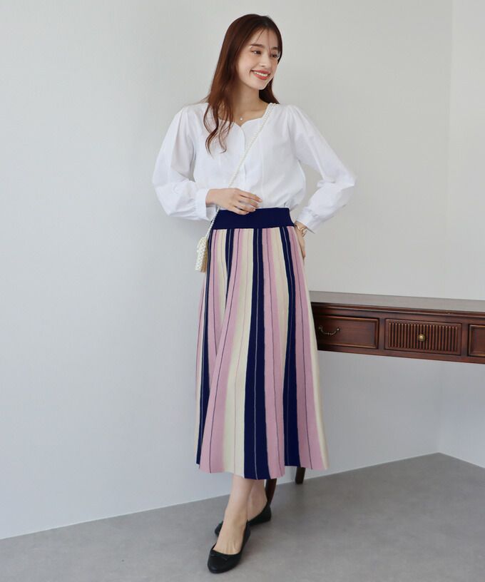 日本 BLUE EAST - [店員推薦] 撞色修身針織長裙-水藍x米杏