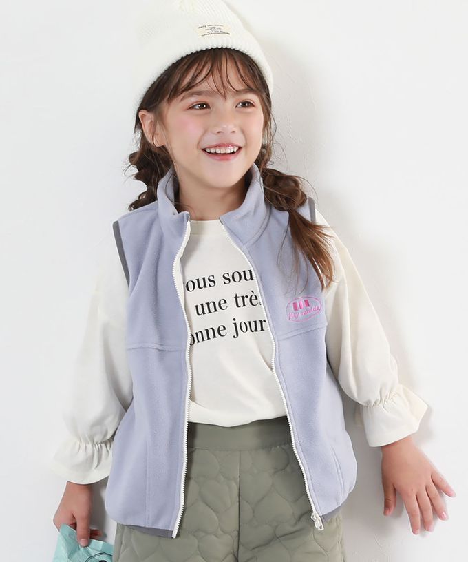 日本 devirock - logo刺繡搖粒絨小立領拉鍊背心-藍x灰