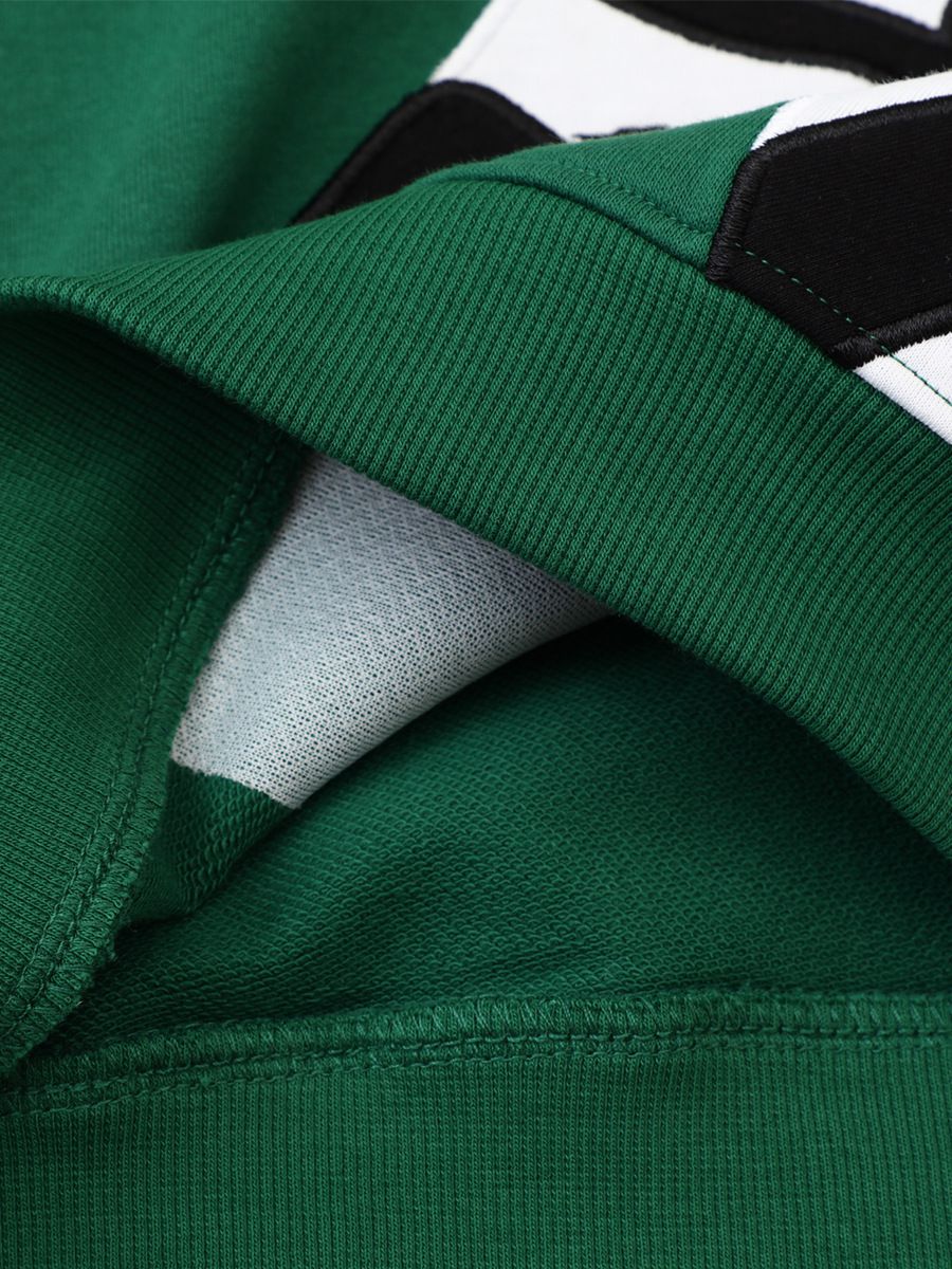 Jumping meters - 圓領棉質長袖上衣/大學T-斑馬-深綠色