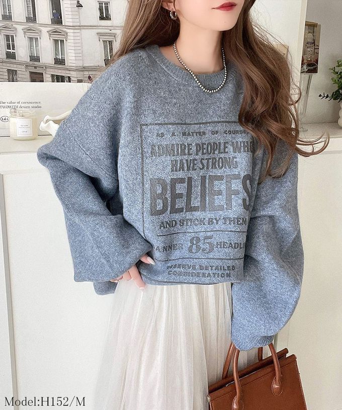 日本 Classical Elf - 前後2way 搶眼標誌印花針織上衣-煙燻藍