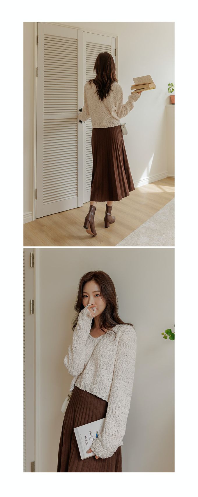 韓國 Urbantheroom - 優雅迷人百褶針織裙-象牙色 (Free)