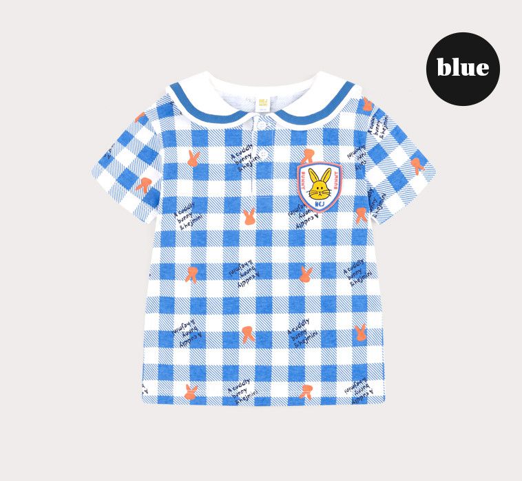 韓國 HEJMINI - 兔子徽章格子套裝-藍