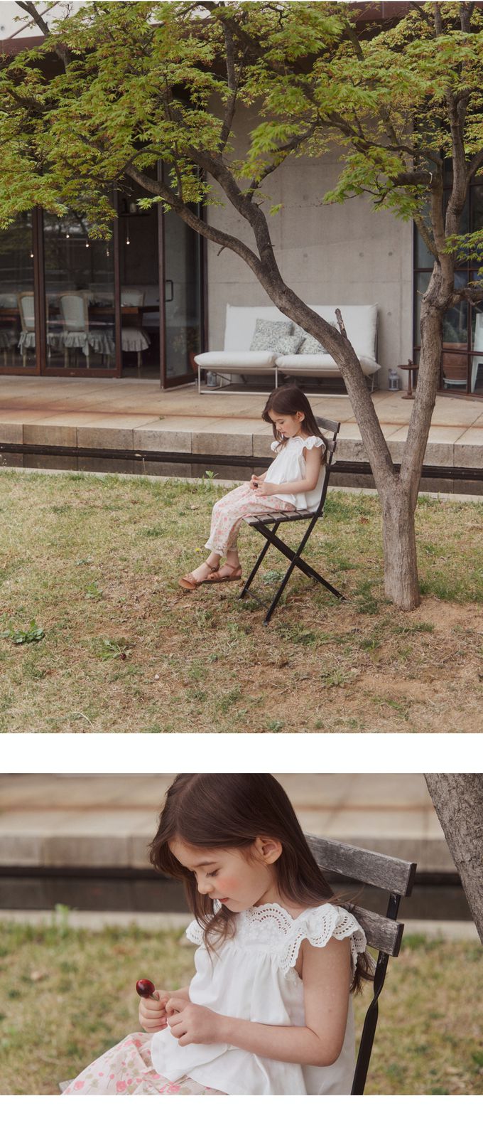 韓國 Puellaflo - 蕾絲鏤空領蝴蝶袖上衣-象牙白