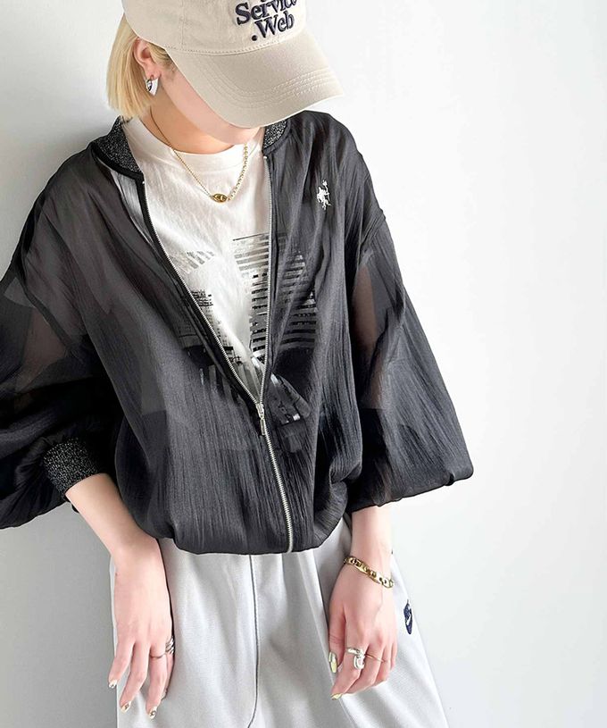 日本 Classical Elf - 輕盈透膚微光澤拉鍊薄外套-黑