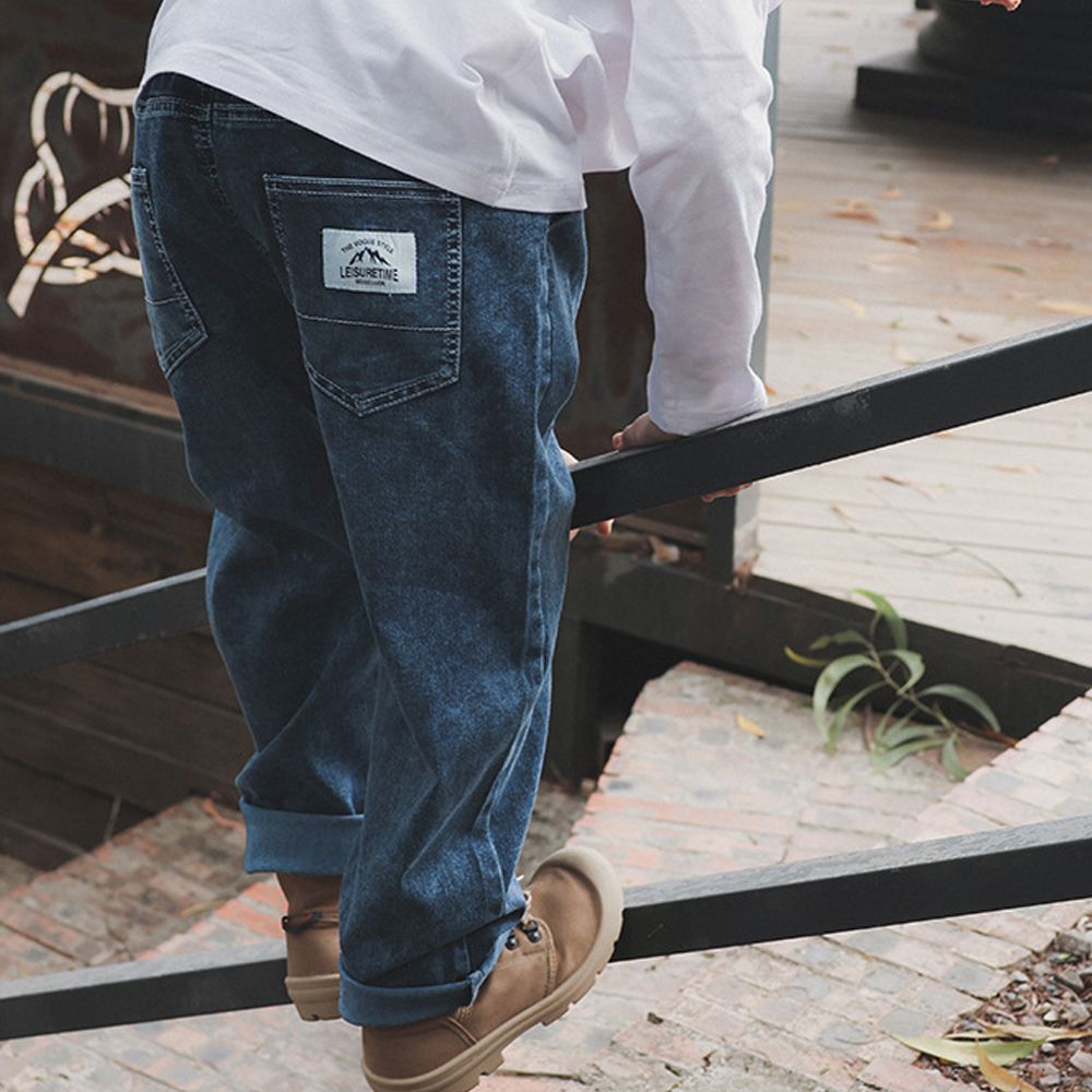 純棉復古休閒牛仔長褲-水洗藍