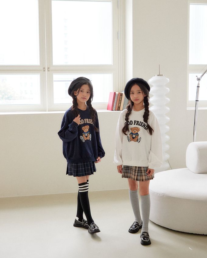 韓國 sm2 - 玩偶熊熊印長袖大學T-深藍