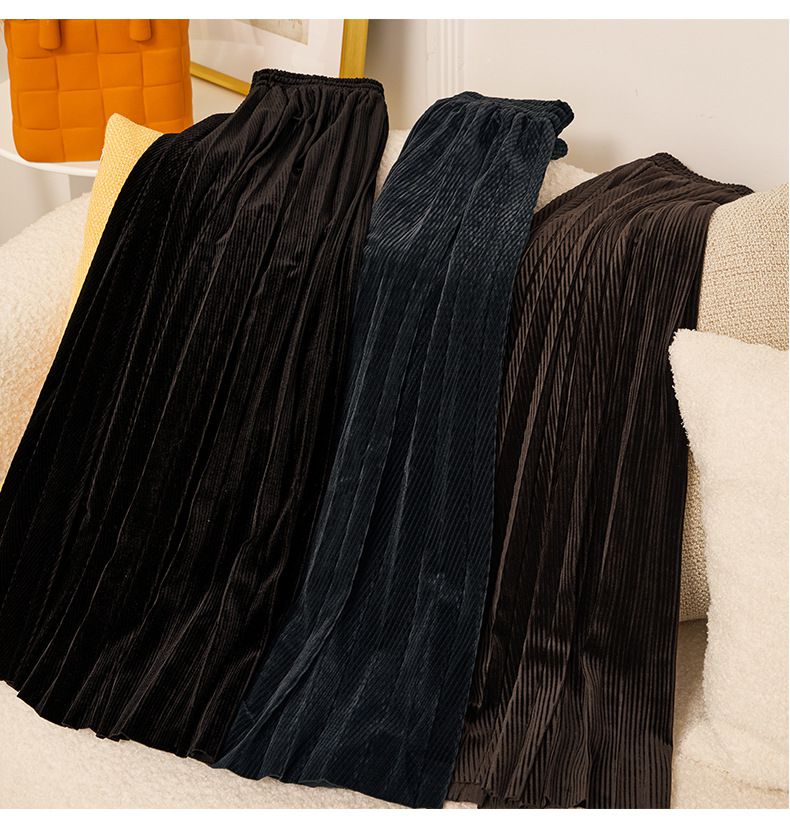 復古閃亮百褶半身裙-深藍色