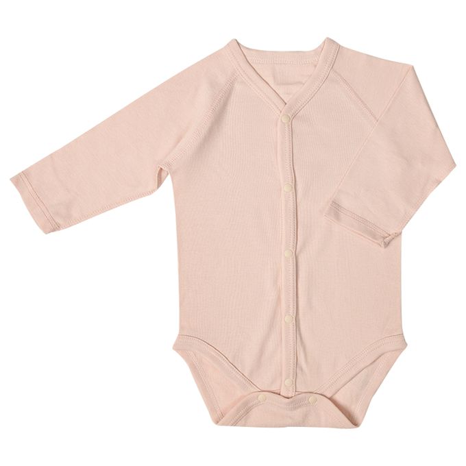 akachan honpo - 長袖有機包屁衣2件組-前開式-粉紅色