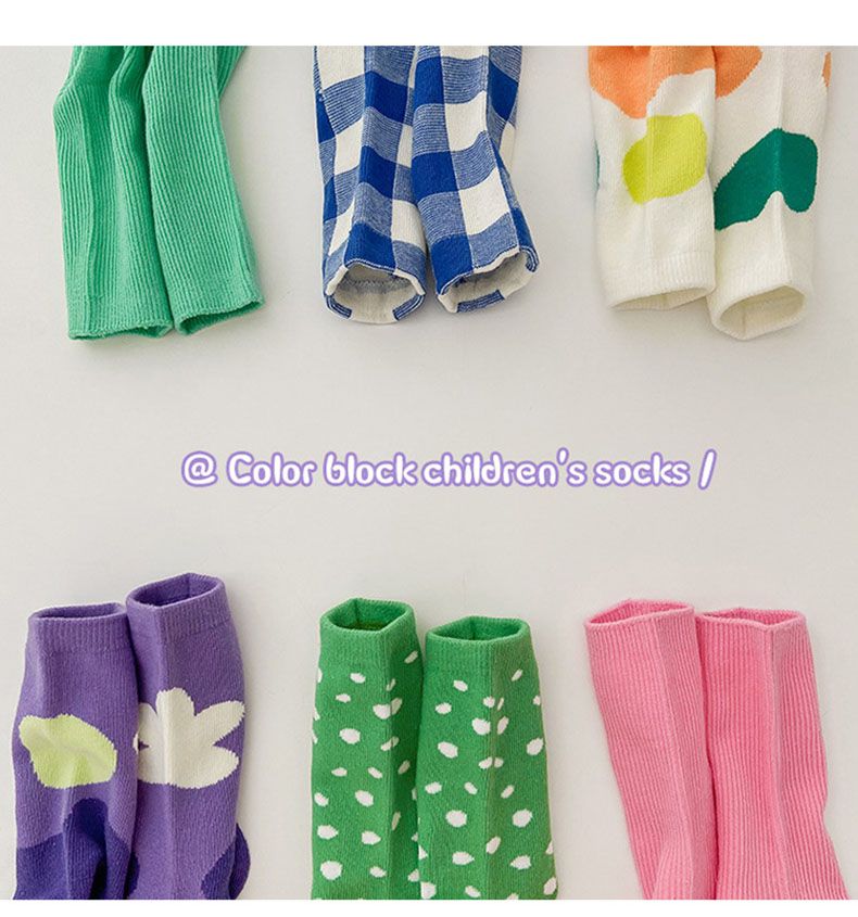 兒童中筒襪 (三入一組)-1085拼色款-女生款
