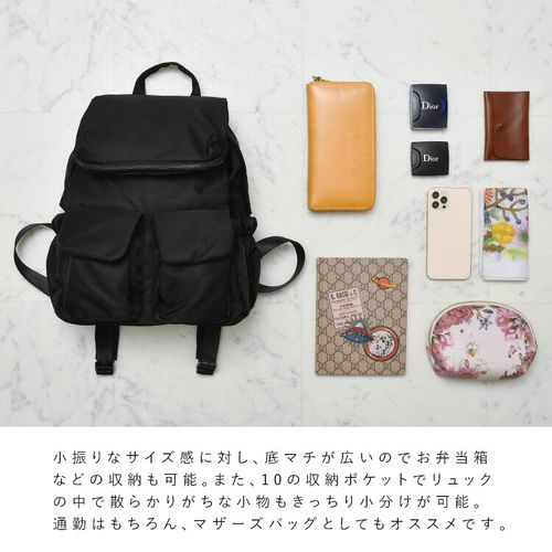 10口袋輕量尼龍簡約後背包/媽媽包-素面-灰