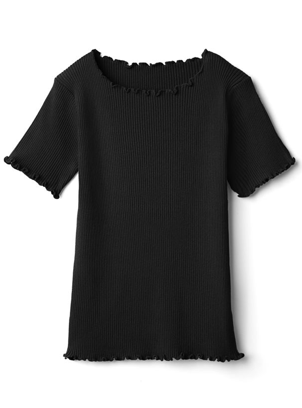 日本 GRL - 圓領木耳捲邊合身短袖上衣-煙燻粉