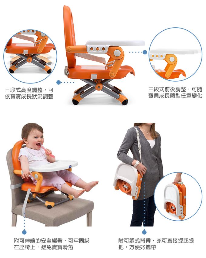 義大利 chicco - Pocket snack攜帶式輕巧餐椅-罌粟紅