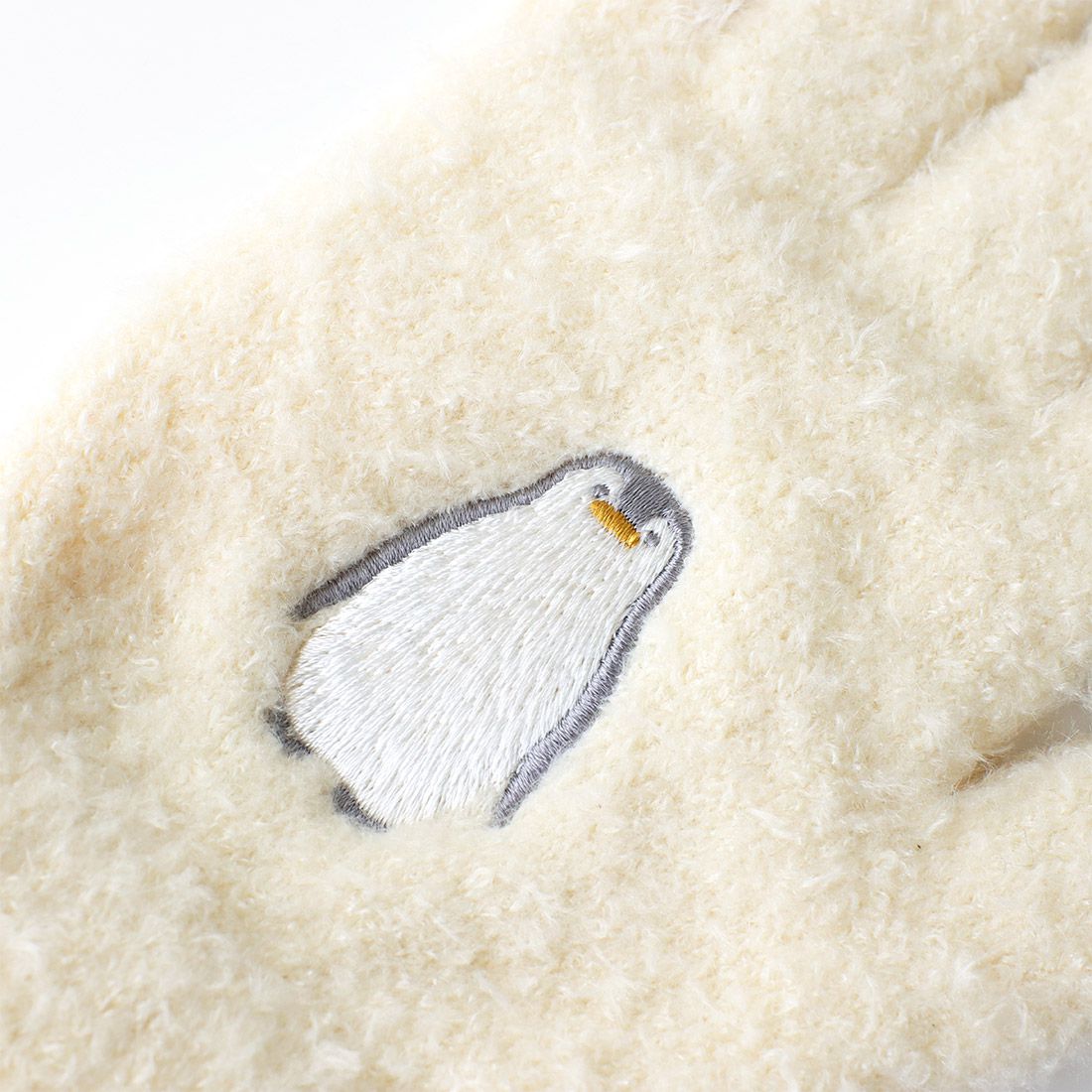 日本 TOMO - 大人可觸控短絨保暖手套-企鵝-米白