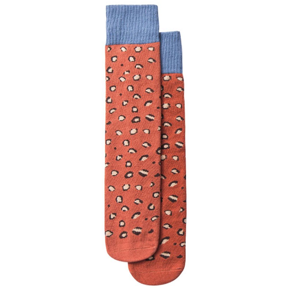 兒童拼色高筒豹紋襪子-茶紅色 (ONE SIZE (建議腳長16-21cm))