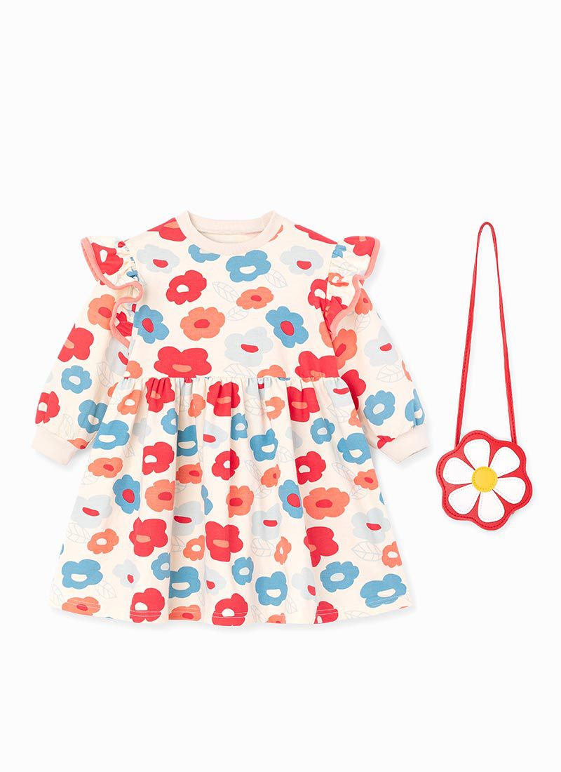 韓國 OZKIZ - (附包包)可愛花朵長袖抓腰洋裝