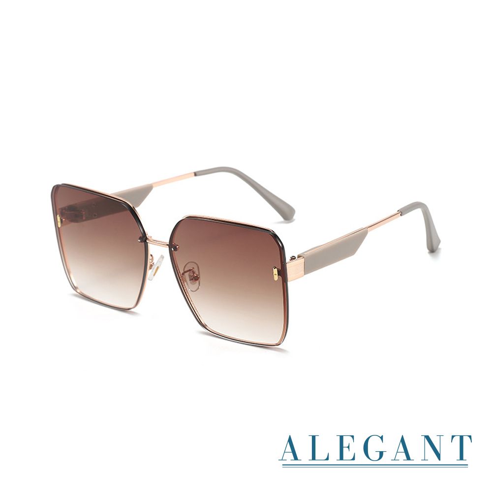 ALEGANT - 輕裸時尚絲光漸層棕質感方框墨鏡│UV400太陽眼鏡