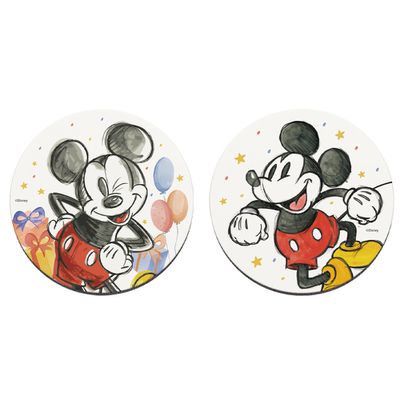 收納王妃 - 迪士尼 Disney 米奇特展【彩色插畫米奇】珪藻土軟式吸水杯墊 吸水墊 台灣製造二入組10X10X0.5cm