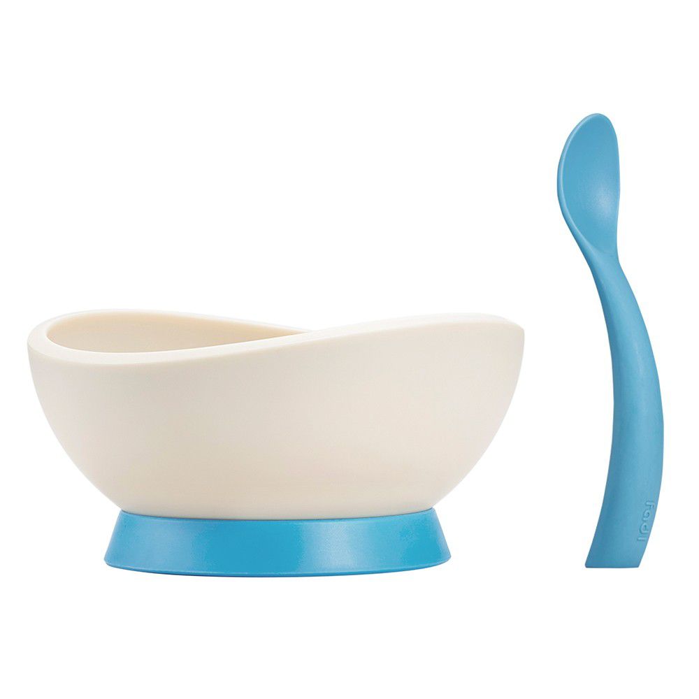 FLYTTA - FADI 轉轉碗－幼兒吸盤學習碗-海洋蘇打藍-(碗*1, 吸盤*1, 湯匙*1, 贈無痕碗墊*1)-無碗蓋