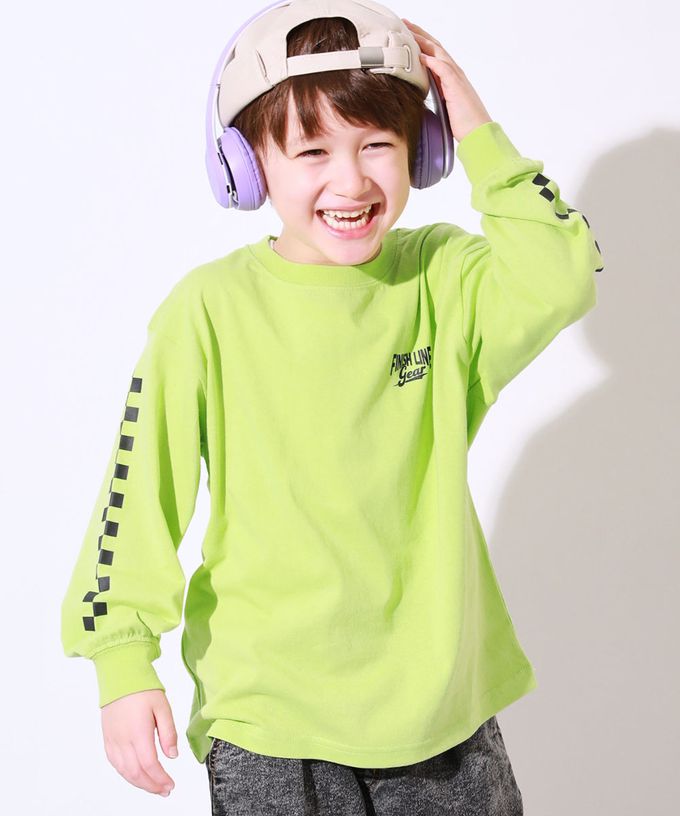 日本 devirock - 100%棉 定番印花寬版長袖上衣-背後狗狗-粉紫