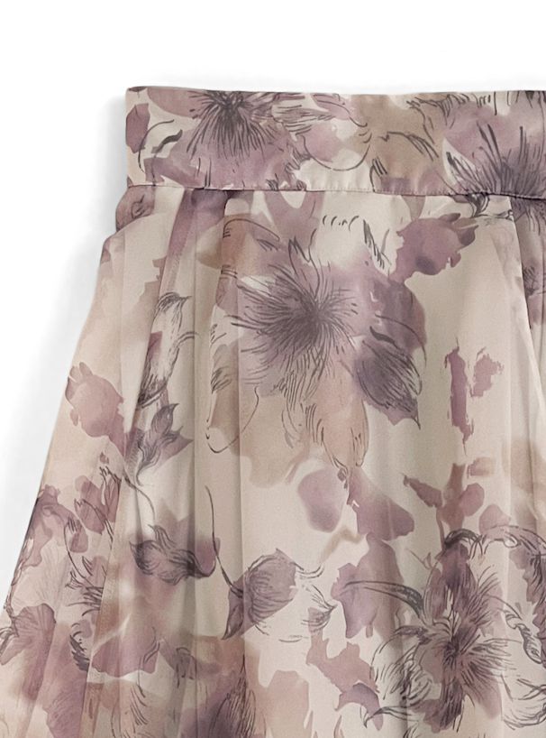 日本 GRL - 聯名款 優雅渲染碎花長裙-淺灰藍