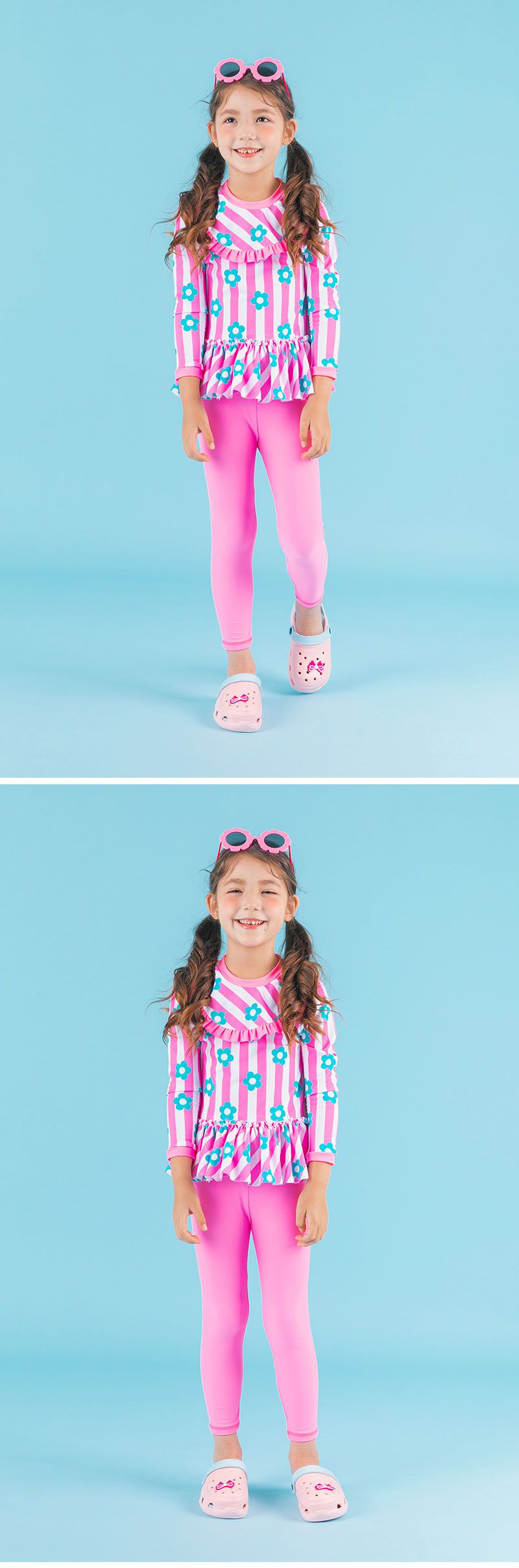 韓國 OZKIZ - 抗UV防曬兒童泳裝-三件組-條紋花