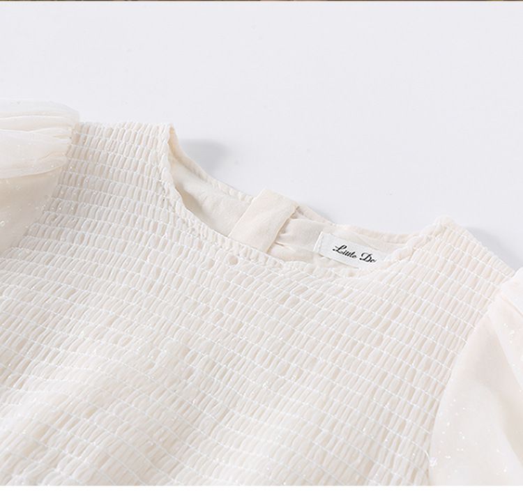 Little Deeyoo - 小仙女花苞袖亮片網紗連身洋裝-米杏色