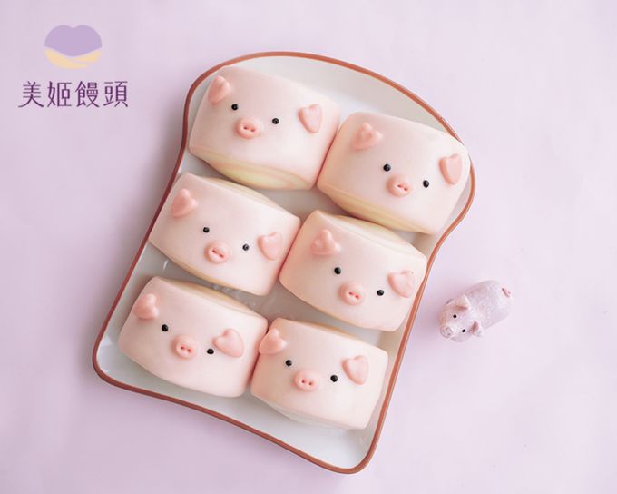 美姬饅頭 - 捲捲小豬鮮乳造型饅頭-35g*6顆