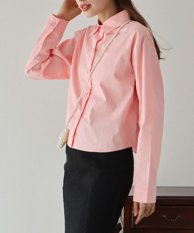 日本 BLUE EAST - 俐落短版翻領長袖襯衫-黑