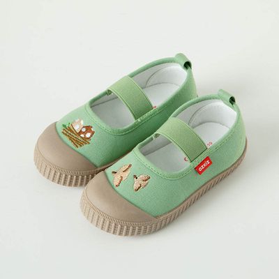 韓國 OZKIZ - 森林系刺繡幼稚園室內鞋/休閒鞋-小鳥家族-綠