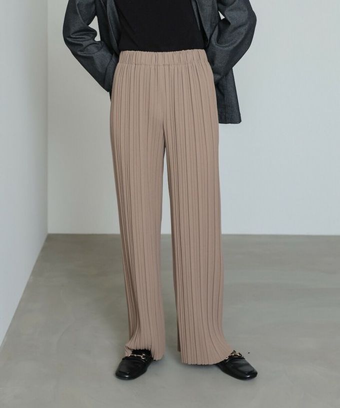 日本 Bab - 光澤修身細百褶舒適長褲-杏棕