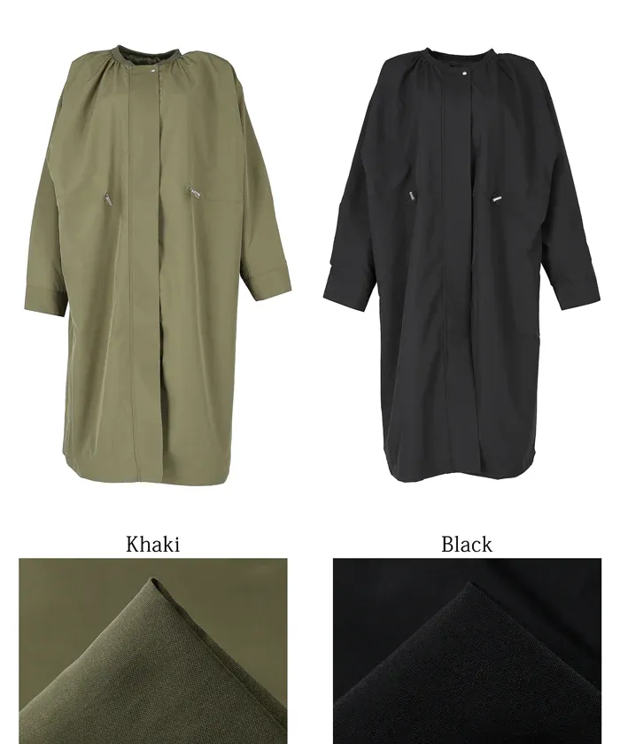 日本 COCA - 早春圓領抽繩收腰長版風衣-軍綠