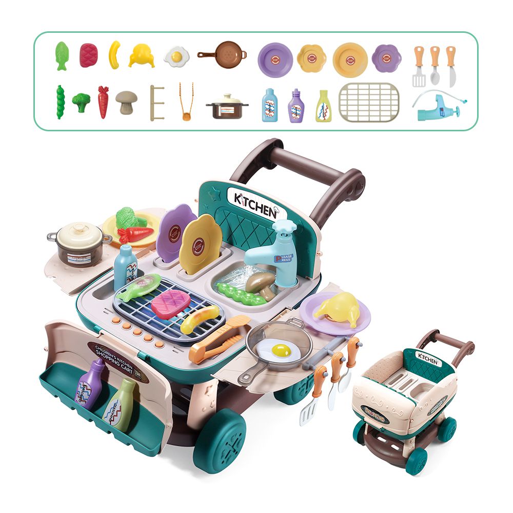 CuteStone - 兒童購物推車與烤肉玩具