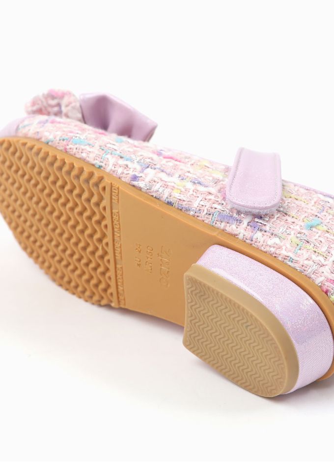 韓國 OZKIZ - 珍珠裝飾蝴蝶結皮鞋-淺紫