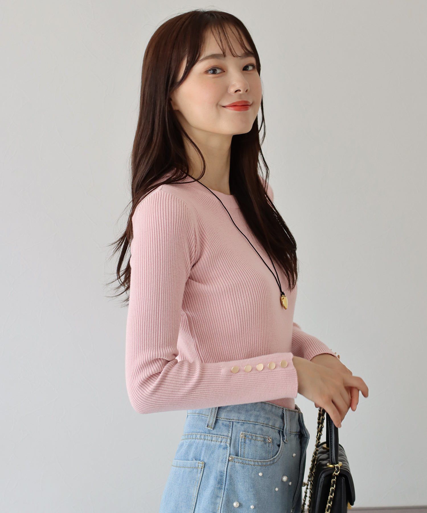 日本 BLUE EAST - 時尚金釦羅紋針織上衣-墨綠