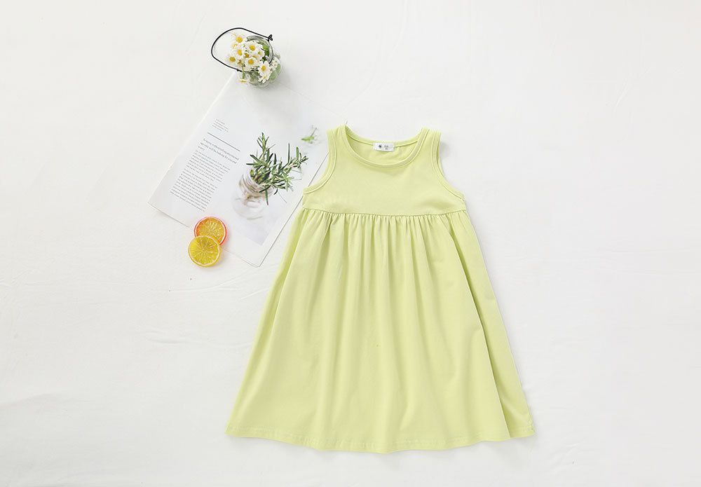 糖果色棉質無袖連身洋裝-白色