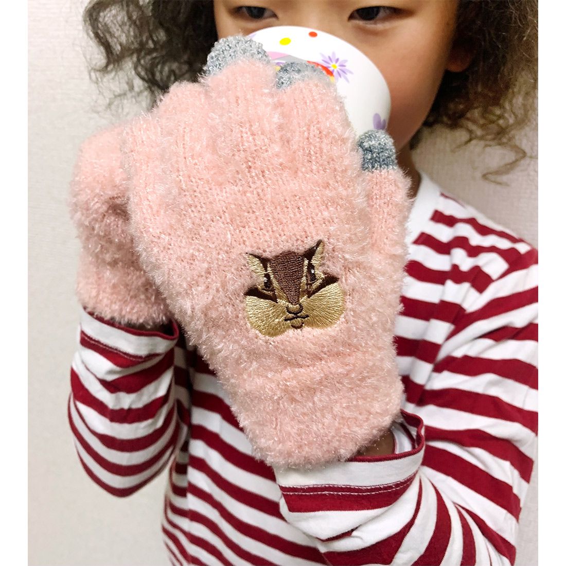 日本 TOMO - 兒童可觸控短絨保暖手套-水豚君-淺藍