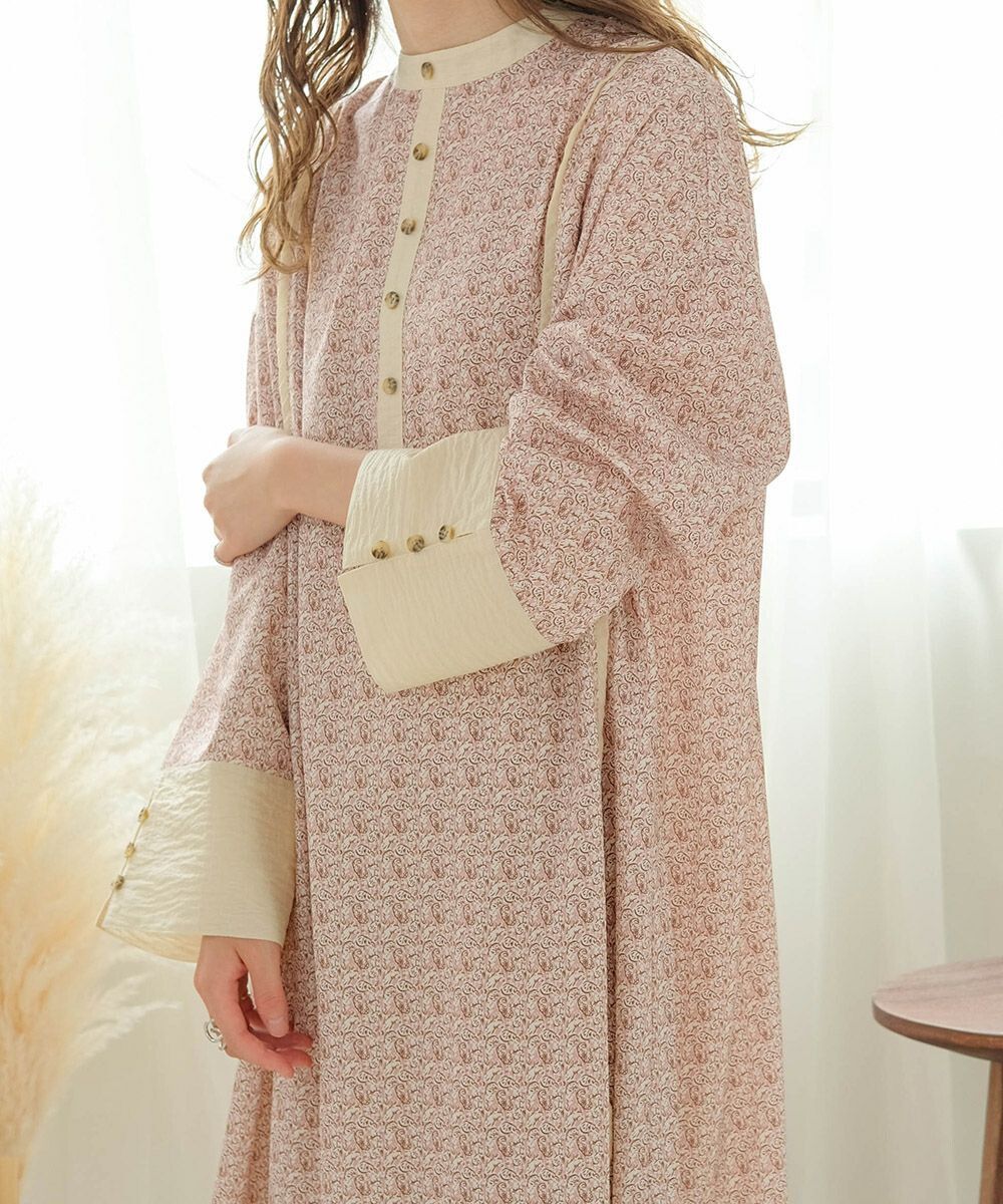 日本 Bab - 歐風碎花圓領雪紡洋裝-春日粉