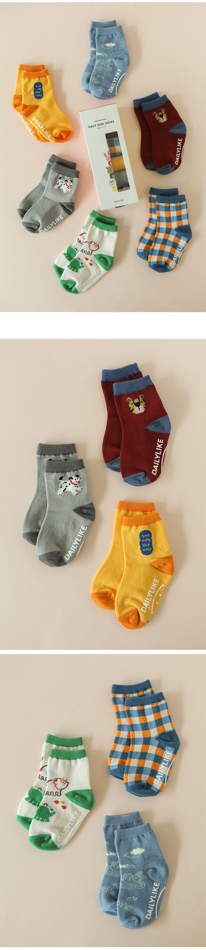 韓國 Daily Like - 兒童襪子/中筒襪6入組-日常款07