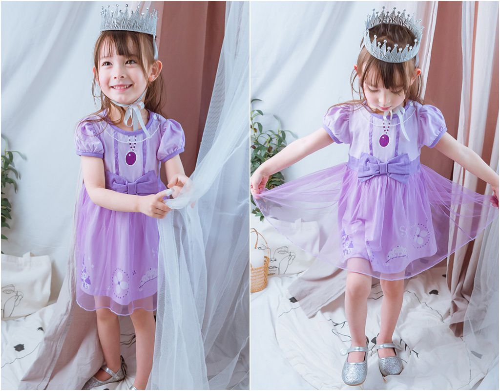 短袖造型公主裙-北歐藍黃色