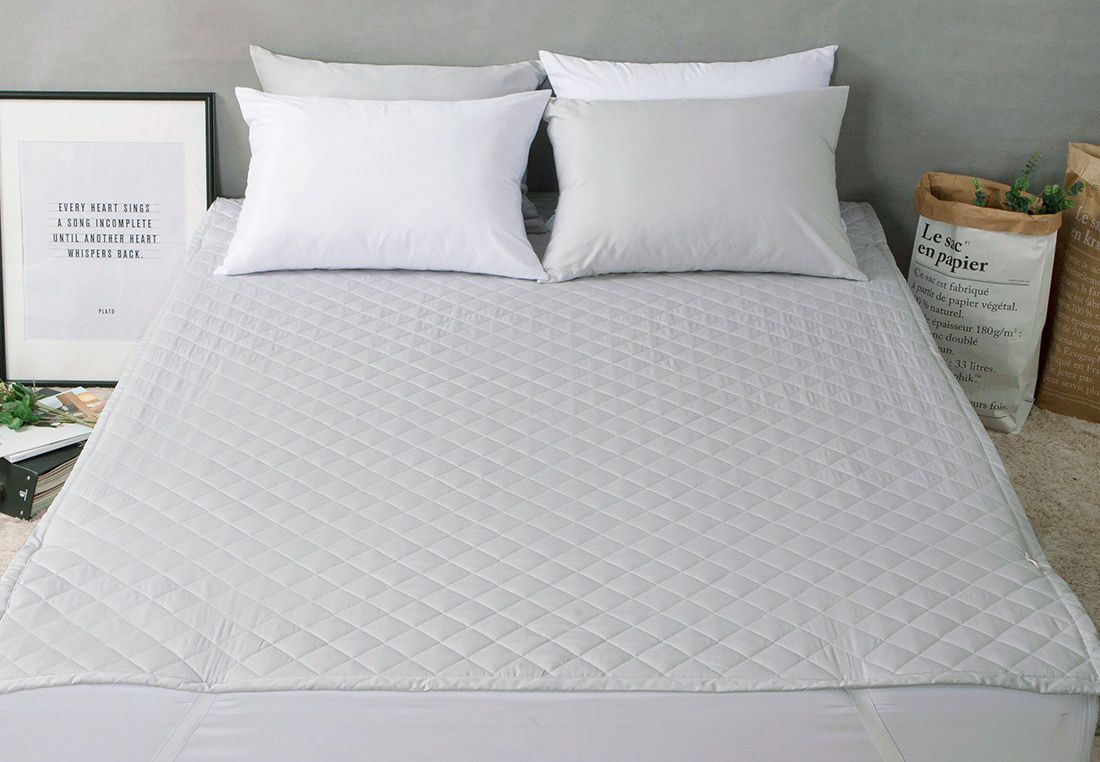 韓國 Prielle - 純棉3層防水墊/保潔墊-溫暖紫花 (Q(150X200cm)-雙人床)