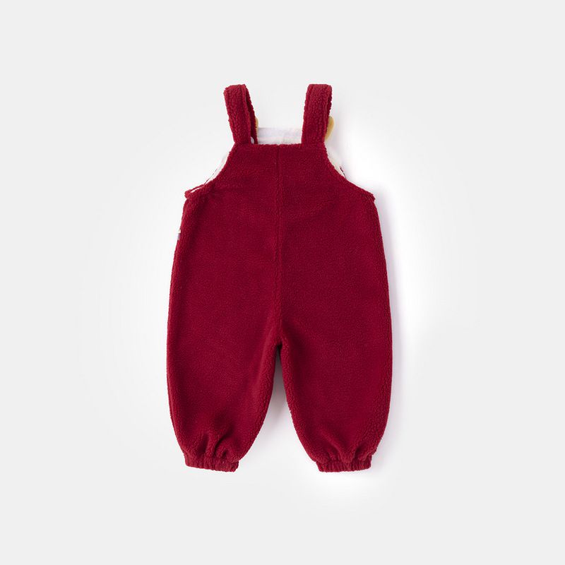 喜氣拜年毛絨暖暖造型吊帶長褲-立體紳士龍寶寶-紅色