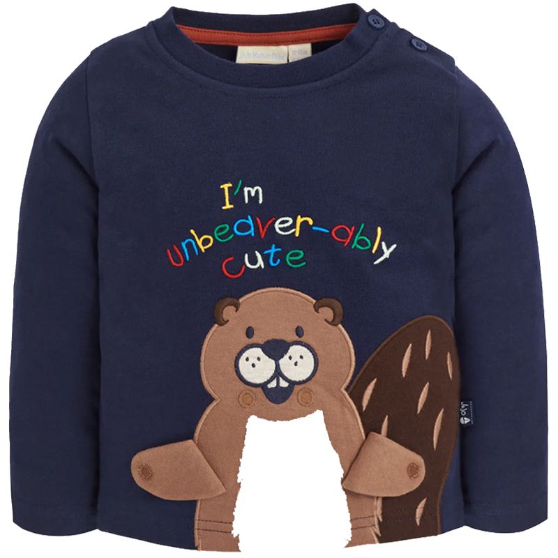 英國 JoJo Maman BeBe - 嬰幼兒100%純棉長袖上衣-可愛海狸