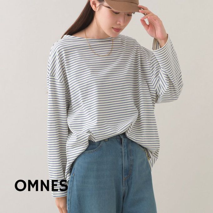 日本 OMNES - 100%棉 經典款細條紋長袖上衣-黑底白條紋