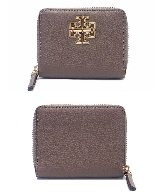Tory Burch - 雙T-LOGO素面皮革短夾 (灰)